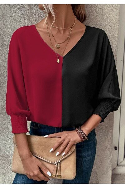 Little Visqon Αμμώδης μπλούζα - Μακρύ μανίκι, λαιμόκοψη V, λαιμόκοψη στο στόμα