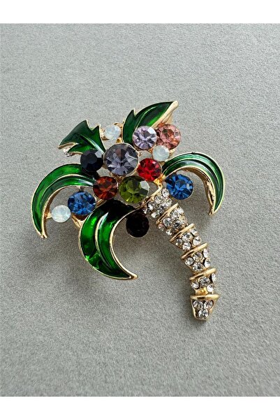 Pelin Aksesuar Renkli Taşlı Palmiye Broş