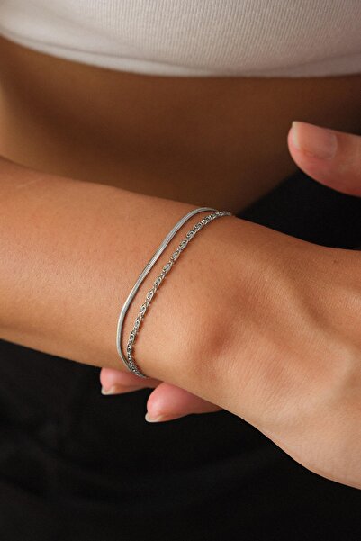ByFlorya Jewelry سلسلة فولاذية إيطالية من فلومكا، سوار مكون من قطعتين مقاوم ل...