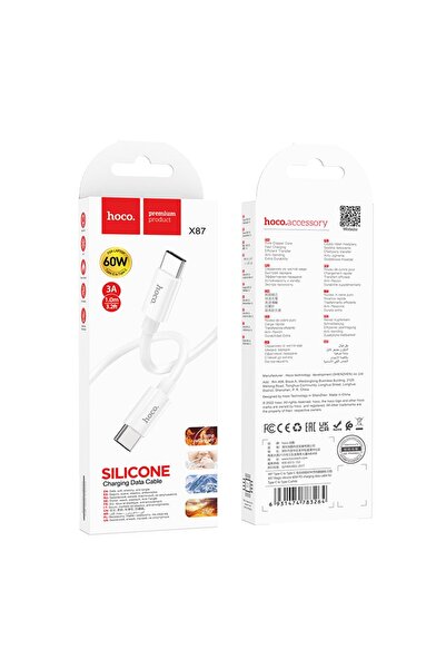Hoco X87 60w 3a Type-c To Type-c Iphone Android Uyumlu Hızlı Şarj Veri Kablosu Beyaz 1 Metre