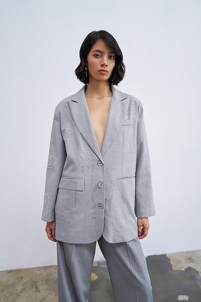 Quzu Blazer supradimensionat gri deschis - model de piatră și guler dublu
