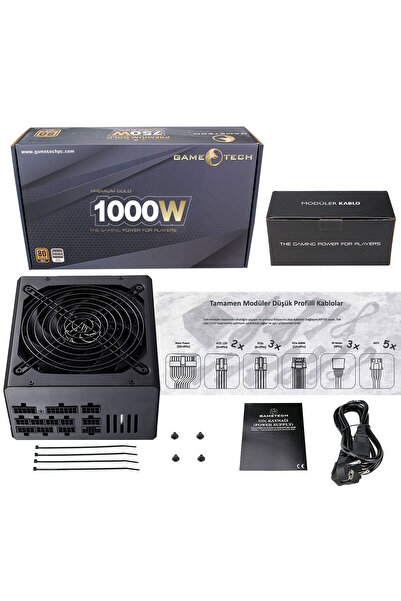 GAMETECH 1000W 80 Plus Gold Atx 3.0 Pcıe 5.0 Full Moduler 140mm Fan Atx Güç Kaynağı