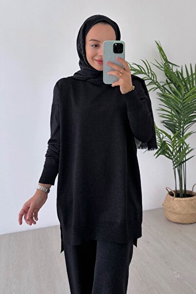 Ka Hijab Işıltılı Merserize Tesettür Ikili Takım - Siyah