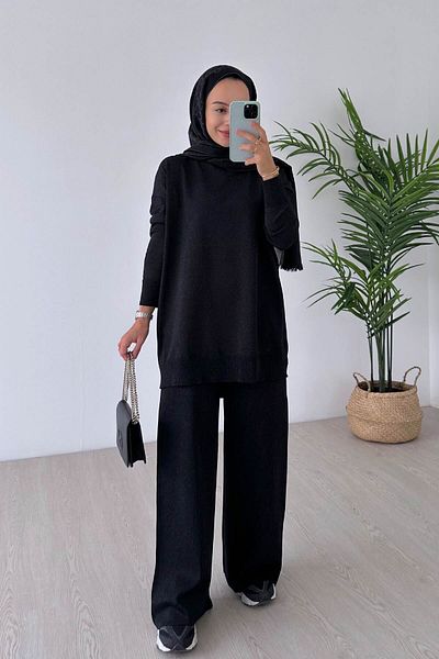 Ka Hijab Sparkling Mercerized Hijab Double Set - Black