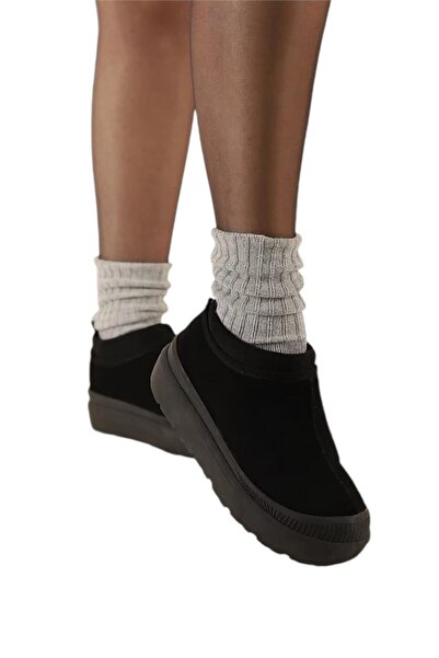 Liger Süet Kalın Taban İçi Kürklü Arkadan Lastikli Kadın Bot SİYAH