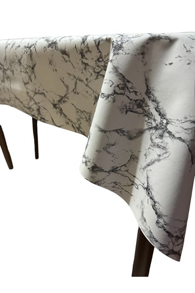 MIHAELA Marble Patterned White-Grey Table Cloth