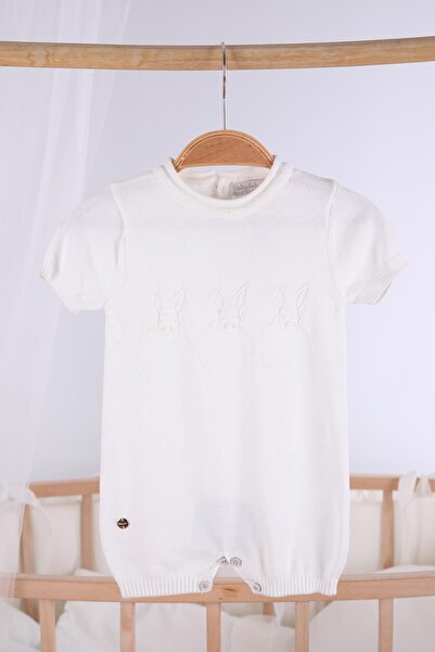 Babydola Tavşan Işlemeli Bebek Yazlık Triko Tulum 11606