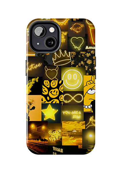 izzytech حافظة هاتف iPhone 13 PRO MAX بتصميم نيون كولاج - حافظة بنمط ملون وعص...