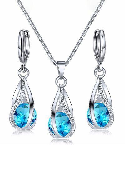 Chavin Es10Mv Model Blue Zircon Necklace and Earring Set