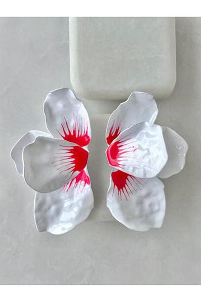 Jerie Plate Brand Half Orchid Earrings - White and Pink