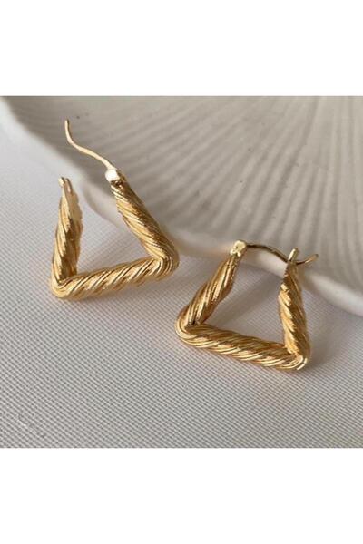 Jerie Gold Special Series Twist Detail Triangle Trend Hoop Earrings