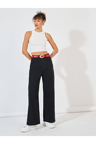 Styli Super High Rise Wide Leg Jeans with Front Pocket