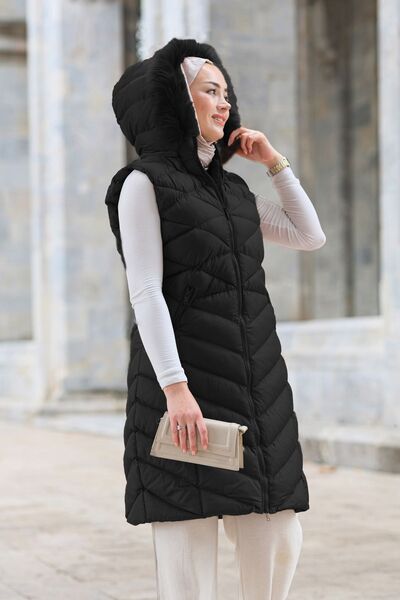 LOCCO Чорна надувна куртка з капюшоном - Жіноча