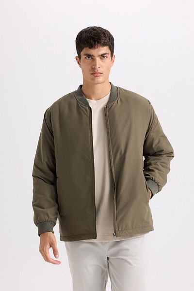 DeFacto Palton bomber cu fermoar cu rever, ușor de colegiu - hidrofug, buzunar dublu sezonier D8486ax24wn