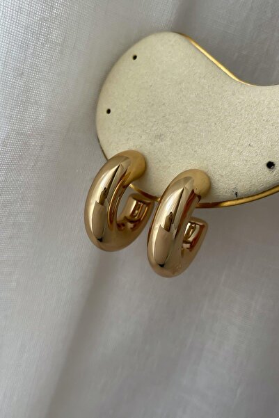 Jerie Gold Silver Özel Seri Pirinç Kaplama C Bombeli Boru Plaka Halka Küpe