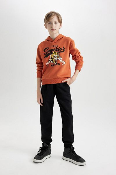 DeFacto 2-Piece Set for Boy - Thick and Printed Sweatshirt, Elastic Waist Jogger Sweatpants