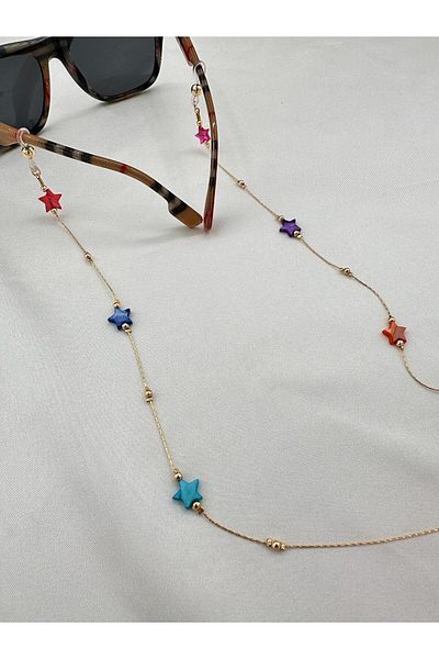 Jerie Gold Chain Colorful Star Detailed Glasses Chain