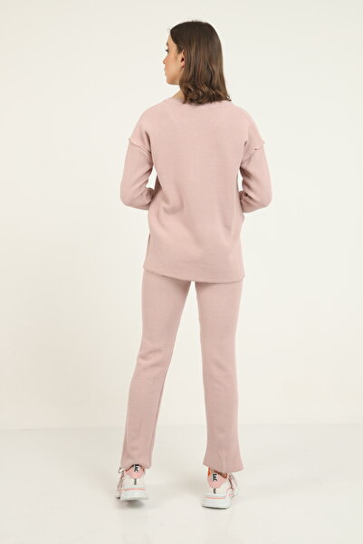 Blue Petrol Women's Crew Neck Buttoned Knitwear Set