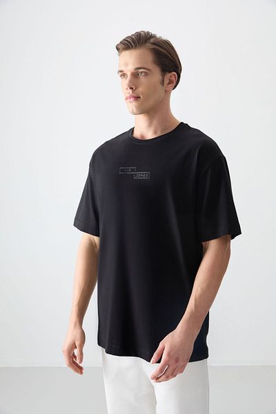 AIR JONES Tricou pentru bărbați, negru, 100% bumbac, gros și moale, cu textura supradimensionată, imprimat - 88361