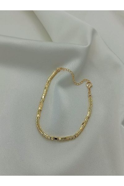 Jerie Gold Cube Plate Brass Plated Anklet