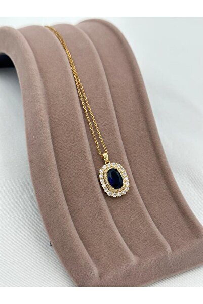 Jerie Zirkon ve Mavi Taş Detaylı Vintage Çelik Kolye