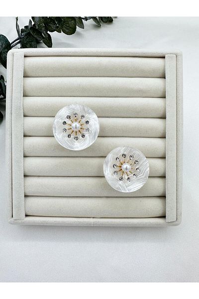 Jerie Round Imported Earrings - Mother of Pearl Bone Stone Detail