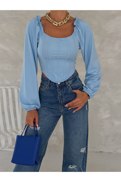 QUTTA Dámská blůza potápěčská potápěčská tkanina s čtvercovým výstřihem a dlouhým proužkovaným balonovým výstřihem