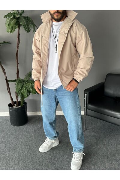 THEMANN Κρεμ χρώματος όρθιο γιακά μπουφάν oversize