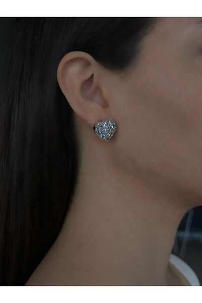 Jerie Silver Special Series Zircon and Baguette Stone Detailed Trendy Heart Earrings