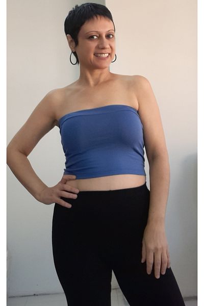 Mertcan Butik Indigo Combed Cotton Viscose Strapless Crop Badi Athlete T-Shirt