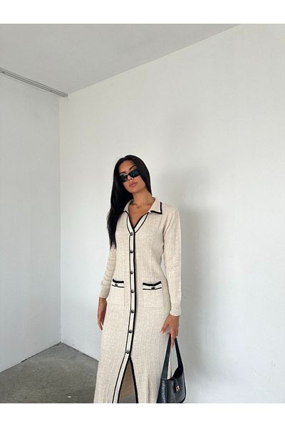 ABBA Πλεκτό φόρεμα Taşa Μαύρο Polo με σχισμή λαιμόκοψη