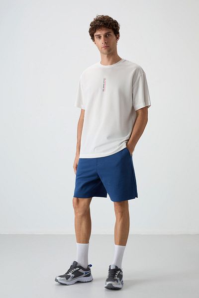 AIR JONES Ecru Cotton Thick Surface Textured Oversize Fit Printed Men's T-Shirt - 88368
