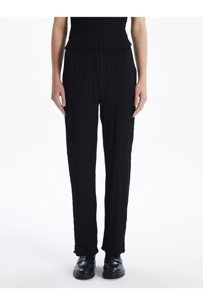 LC Waikiki Black Textured Women's Trousers with Elastic Waist