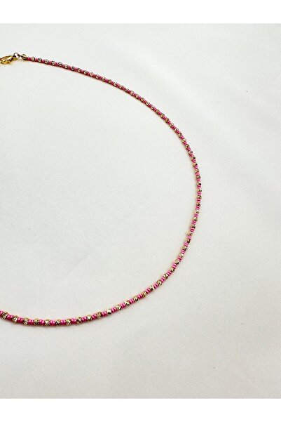 Jerie Gold Dorika Topçuk Detaylı Renkli Boncuk Kolye