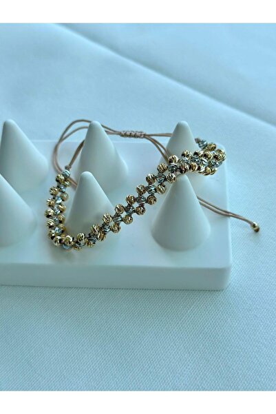 Jerie Adjustable Knitted Bracelet with Gold Silver Rose Dorica Heel Detail