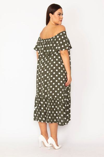 Şans Жіноче плаття великого розміру з хакі коміром, гумкою та воланами, з тканого віскозного матеріалу 65n28954