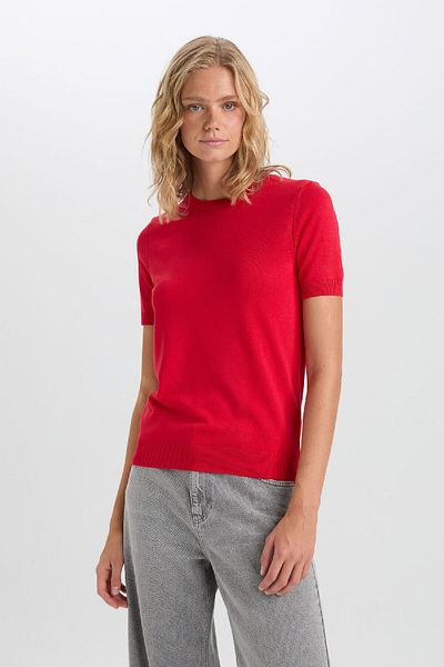DeFacto Regular Fit Crew Neck Red Short Sleeve Knitwear Sweater D6916Ax24Au