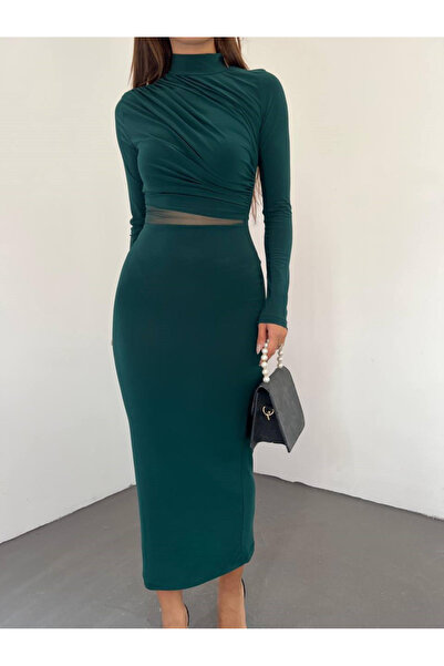 Sindimoda Sophieaa Beli Tül Detay Sandy Midi Elbise 10957