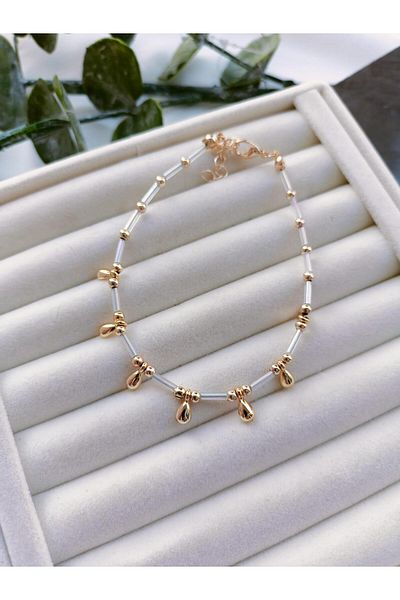 Jerie Crystal Bead Detailed Gold Anklet