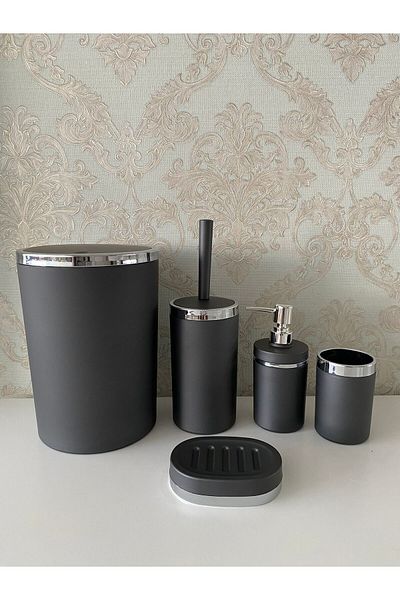 Trend Banyo Mutfak 5 Piece Matte Gray Silver Matte Bathroom Set