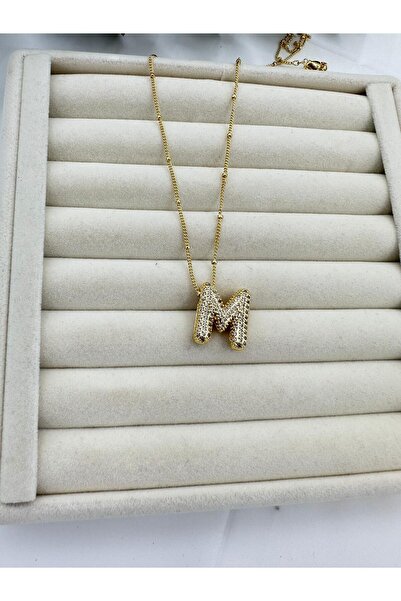 Jerie Letter M Steel Necklace - Gold Full Stone Balloon