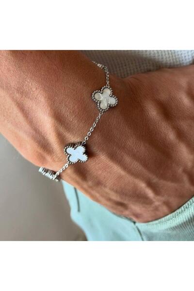 Jerie Silver Beyaz Yonca Çelik Bileklik