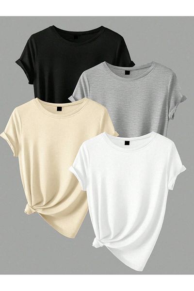 EYAX MODA Tricou pentru femei cu gât crew din 4 piese - Set de 4 tricouri