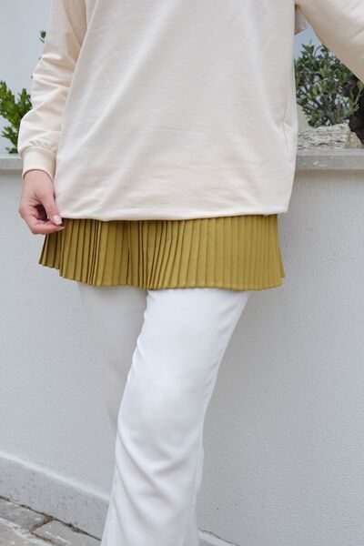 LOCCO Oil Green Women's Pleated Cotton Tunic - Sleeveless