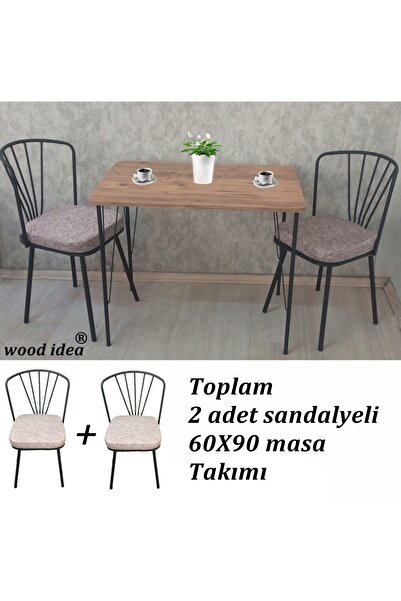 wood idea 60x90 Atlantik çam metal ayaklı 2 sandalyeli yemek, balkon ve mutfa...