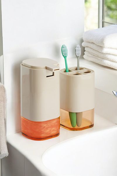 okacih Bathroom Kitchen Soap Dispenser Set Liquid Soap Dispenser Toothbrush Holder Set 450 ml