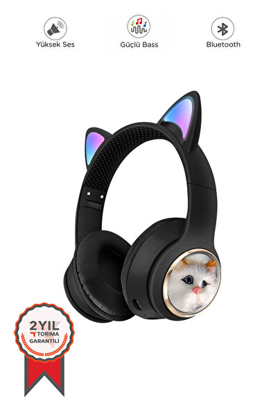 Torima HD11 Siyah Sevimli Kedi Karükatür Kulak Led Işıklı 5.3 Bluetooth Kulak...