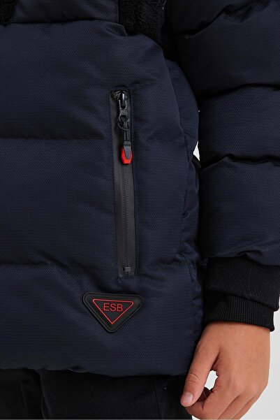 SİVAİST Chlapecký kabát - silný nafukovací, tmavě modrá, plyšový detail a kožešina uvnitř