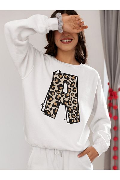 SUNFREE Λεοπάρ Letter A Λευκό Oversize Φούτερ