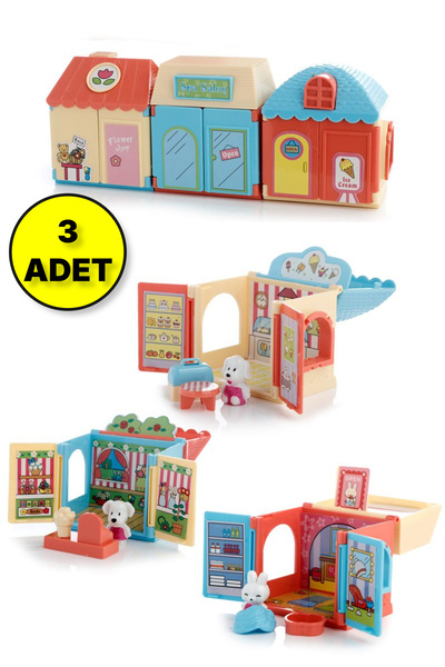 TOYFEST 3 lü 8 CM Mini Hayvan Evleri - Çiçekçi Dükkanı - Dondurma Dükkanı - Spa Salonu - 3 ADET